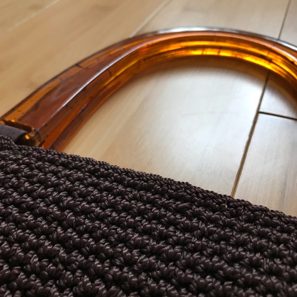 Retro Woven Handbag Pursewith Amber Lucite Handles - Picture 2 of 5